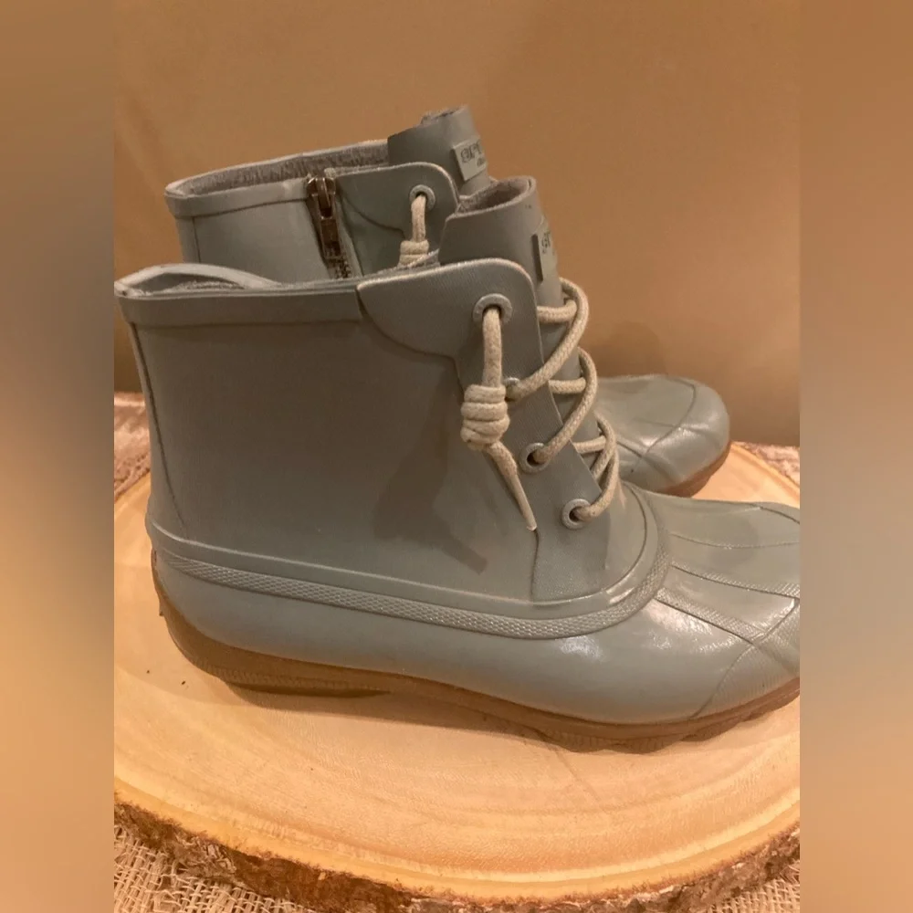 Sperry Salt Water Mint Green‎ Rain Boots Booties Sz 6.5 Side Zip Boots Prep